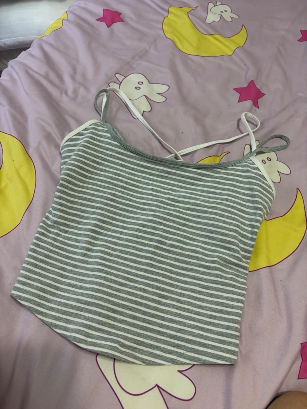 Gray & White Striped Cropped Cami Tank